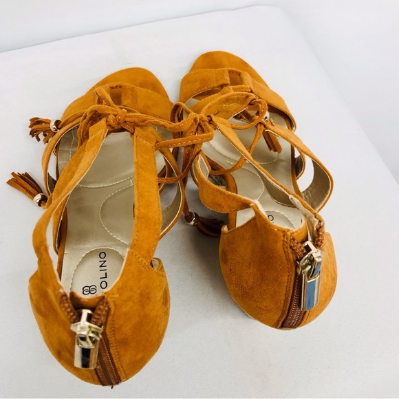 Bandolino Tan Suede Lace Up Wedge Sandal - Picture 14 of 16